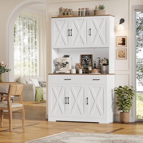 HOSTACK 71"H Kitchen Pantry Storage Cabinet, Farmhouse Hutch Cabinet, White - Image 3