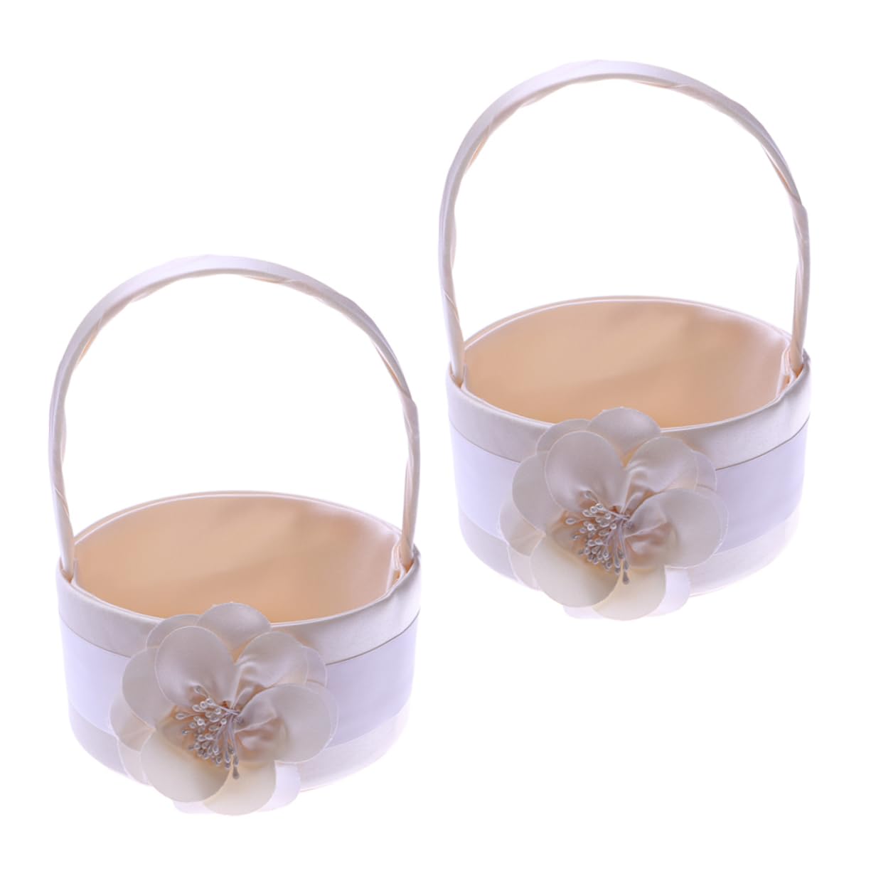 Weißer Hochzeitskorb 2 Stück-pack aus Stoff, Rund, für Blumenmädchen