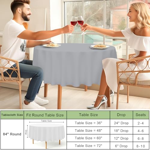 Image of misaya 12 Packs Disposable Plastic Table Cloth, 84 inch Round Waterproof Tablecloth, Leakproof & Sturdy Decorative Table Covers for Picnic, Party, Outdoor and Back to School, Grey