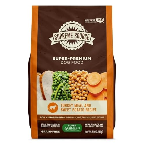 Supreme Source Grain-Free Dry Dog Food, Recipe with Seaweed Superfood, All Life Stages, Complete Nutrition, No Corn Soy or Fillers, Natural Digestive Support (5 lbs, Turkey Meal & Sweet Potato)