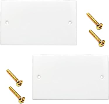 2 Pcs Blanking Plate,Double Socket Blanking Plate,Plastic Plate Covers with Screws and Caps,Standard White Switch Cover,Wall Plates,Plug Sockets Faceplate for Renovation & DIY Users 146mm x 86mm