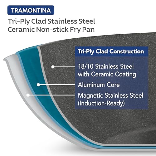 Tramontina Signature 12-Inch Tri-Ply Clad Stainless Steel Large Frying Pan with Ceramic Non Stick Interior, Induction-Ready Nonstick Skillet, Oven-Safe, Made in Brazil by Tramontina - Image 4
