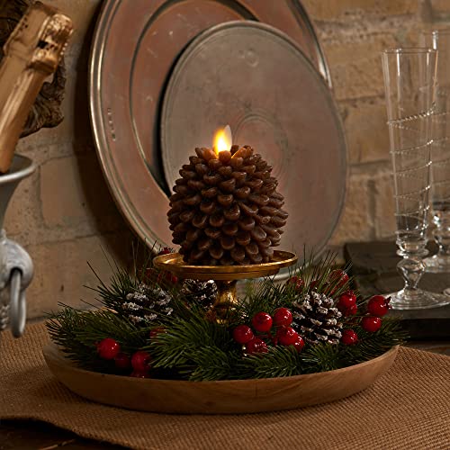 Image of Luminara Pinecone Flameless Candles Chalky Brown Finish Pine Cone Figural, Real Wax Unscented LED Candles, Battery Operated with Timer, Holiday Decoration Table Centerpiece (3.5 inch x 4 inch)