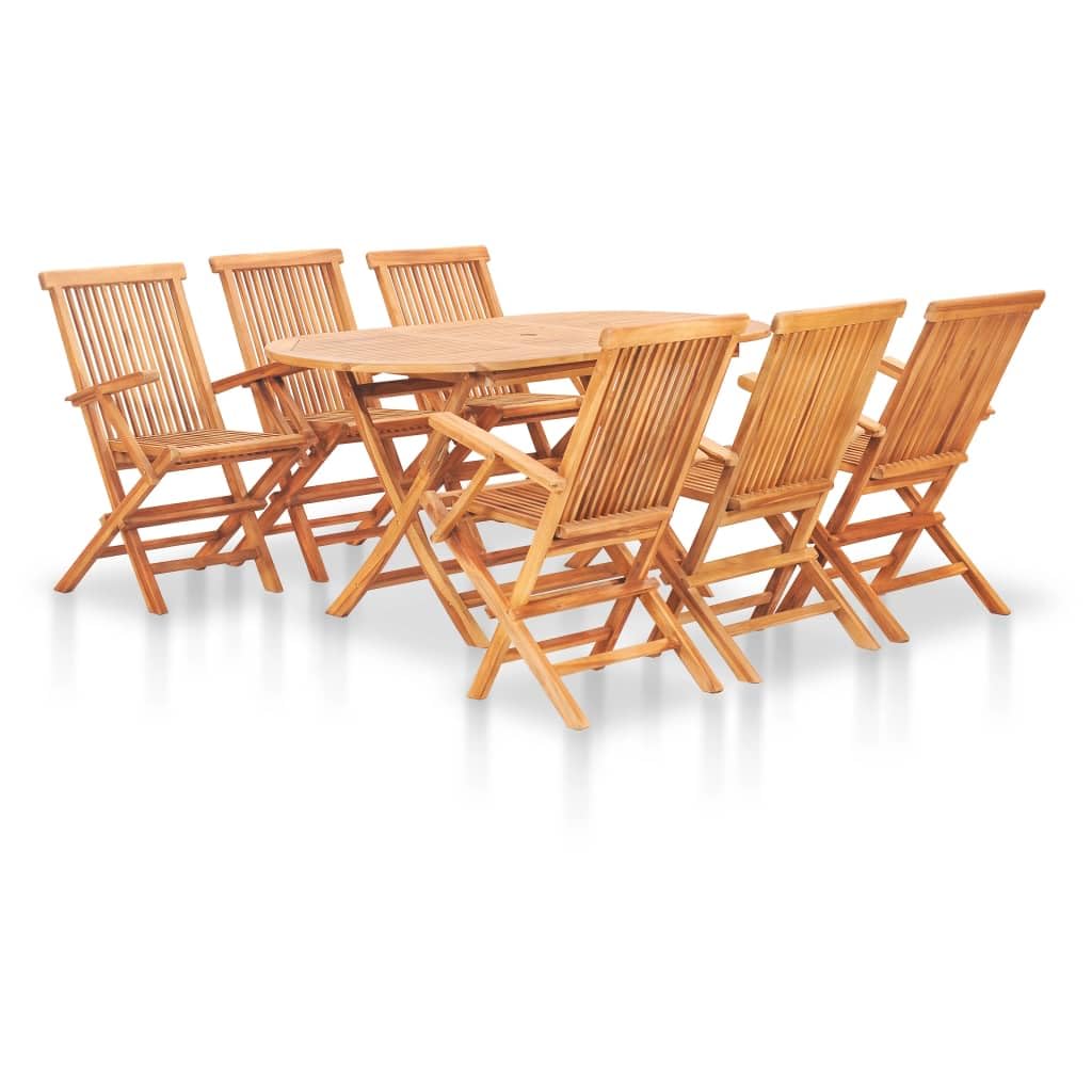 Juego de muebles de jardín de 7 piezas de teca maciza, mesa y sillas plegables, superficie pulida, fácil de limpiar, para terraza y patio
