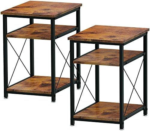 WOODYNLUX Modern Side Table Nightstands Set-of-2 End Table with Storage, Bedside Tables Night Stand with Shelf, Accent Rustic Coffee Table for Sofa, Couch, Bed, Living Room, Bedroom