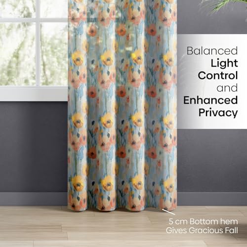 Image of haus & kinder Sheer Door Curtain 7 Feet Long Pack of 1 Door Curtain, 7 Feet Curtain for Door, Light-Filtering & Breathable (Bloom Impression, Multicolor 114x213cm)