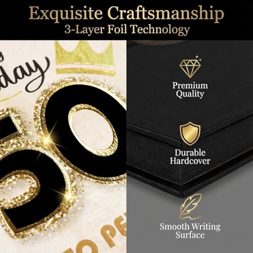 Image of DOUBLESHOOT 50th Birthday Guest Book Alternative Black Gold Party Decorations for Men 12 inchx18 inch - 50 Years Sign in Poster Card Gift - Fifty Party Signature Book Keepsake - Table Centerpiece Decor
