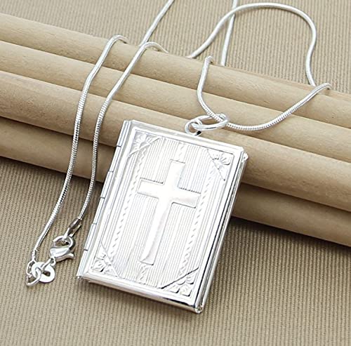 LNNSHX Collares de Plata de Ley, Collar de Plata 925, Colgante de Estrella de Moda, Collar de corazón con Cruz Redonda, Accesorios de joyería para Mujer, Regalo(8)