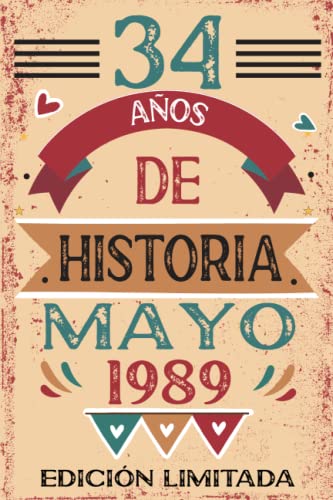 34 Años De Historia Mayo 1989: Libro de visitas, cuaderno, 110 páginas de felicitaciones, idea de regalo, regalo Para la esposa, novia, mujer, La madre