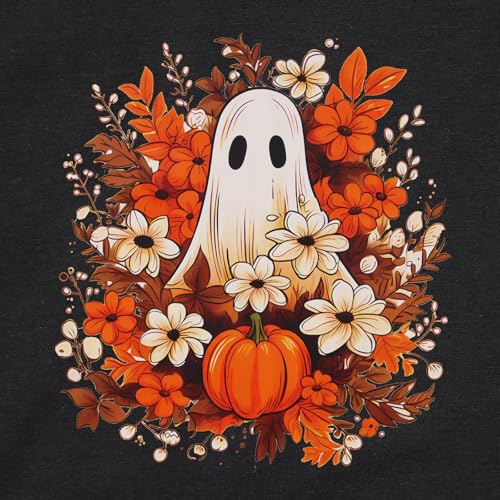 Image of GLIGLITTR Girls Halloween Ghost T Shirt Pumpkin Floral Graphic Tee Tops Kids Spooky Season Casual Short Sleeve Shirt