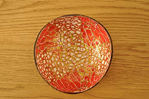 Fatto a Mano Ciotola Decorativa Noce di Cocco, Laccato e intarsiato con Egg-Shell Homeware Collection, Forma Rotonda, Red-Gold Naturale, H065