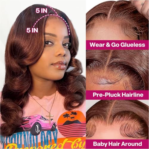 Ailwelia Chocolate Brown 5x5 Glueless Body Wave Bob Wig Human Hair Glueless Bob Wig For Black Women 200% Density Wear And Go Closure Wig Human Hair Hd Lace Closure Wigs Human Hair 12 Inch