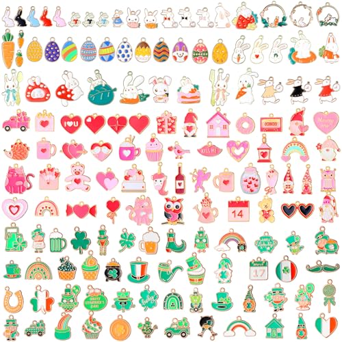 Kingdder 300 Pcs Easter Charms Easter Charms for Jewelry Making Assorted Egg Bunny Rabbit Bulk Metal Charm Pendants for Bracelet Necklace Earrings Making DIY Crafts