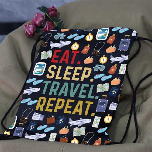 JYTAPP Holiday Vacay Drawstring Bag Traveler Gift Eat Sleep Travel Repeat Backpack Vacation Trip Gift World Traveler Gift3