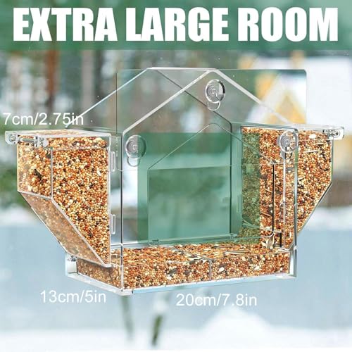 Window Bird Feeders - Clear Zuignap Finch Feeding Box | Eekhoorn Proof Acryl Vogelvoeder - voor Finch Tuin Buiten Bekijken Terras Kijken - Afbeelding 6