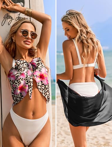 Image of Ekouaer 2 Pieces Women Beach Sarongs Sheer Cover Ups Chiffon Bikini Wrap Skirt for Swimwear S-XXL