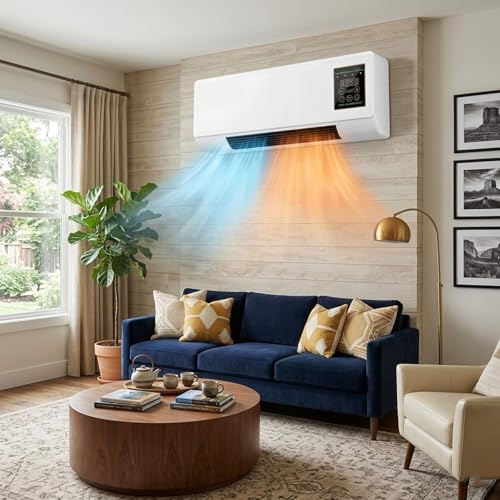 1800W 2 in 1 Wall Mounted Air Conditioner Fan Portable Ductless Heating and Cooling Mini AC Unit Quiet Smart Room Heater with Remote Timer for Baby Room Basement Studio(White)