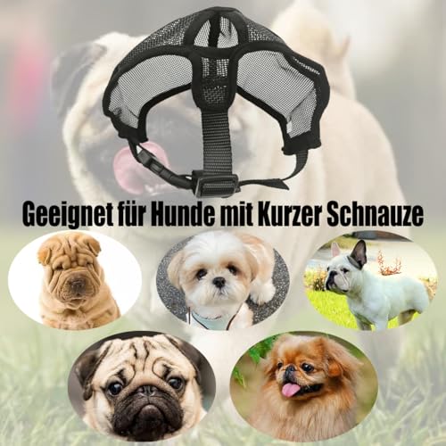 Französische Bulldogge Maulkorb, Maske für Hunde mit Kurzer Schnauze， Maulkorb für Kurze Schnauze Hund, Hundemaulkorb mit einstellbare Atmung Mesh, Anti Biting Kauen Bellen, Schwarz
