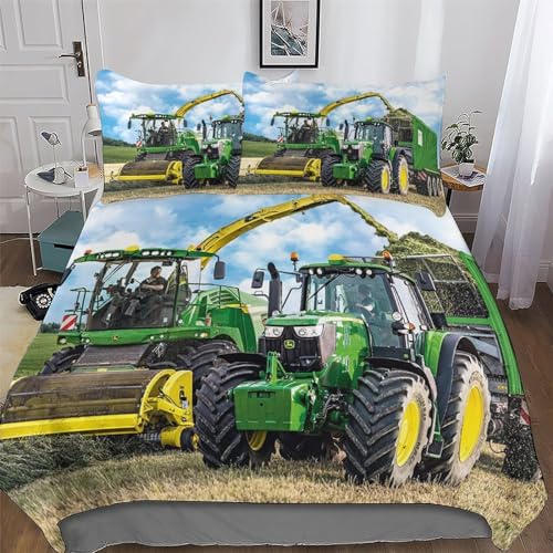 DCCCY Traktor Bettwäsche - Bettbezüge Aus Atmungsaktivem Mikrofaser Superweiches Bettbezug Set 2 teilig Mit Kissenbezug Single(135x200cm)