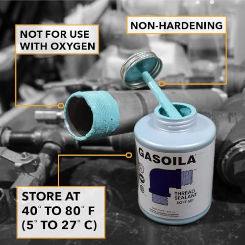 Image of Gasoila Soft-Set Pipe Thread Sealant - Non-Hardening Paste for Metal & Plastic, 1 /4 Pint with Brush Cap - Reliable Leak Prevention, Drip-Resistant, Temp Range -100 to 600F (Pack of 6)