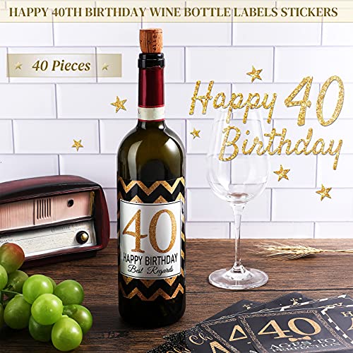 40 Pieces Happy 40th Birthday Wine Bottle Labels Stickers, Gold and Black 1982 Bday Cheer to 40 Years Party Decoration for Adult Women Men Husband 40th Birthday Party Supplies