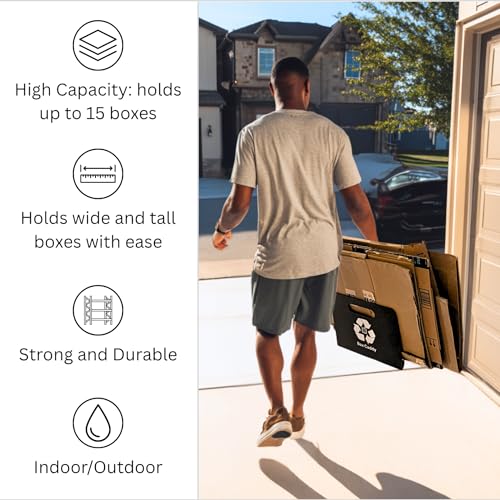 Image of Box Caddy - Cardboard Recycling Organizer. The ultimate solution to store, transport, and recycle your boxes. Eliminates cardboard clutter. (Black /White with Wall Bar)