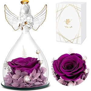 YEEBAY Angel Rose Gifts for Women, Preserved Flowers Gifts for Mom Grandma on Mother’s Day, Angel Figurine with Rose…
