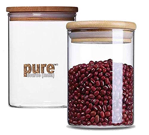 Image of Pure Source India Premium 1 Litre Clear 6 Pcs Glass Jar with Gold Lug Cap | Airtight Food Storage Jar for Honey, Jam, Pickles, Spices & Preserves