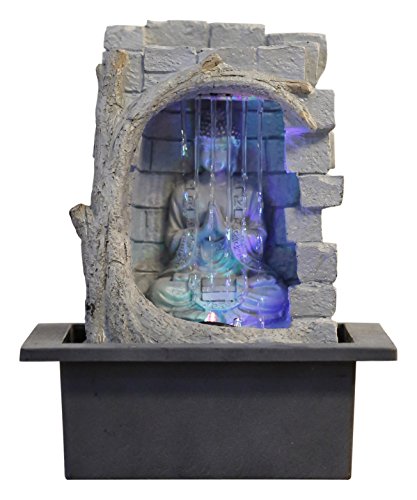 Zen'Light Buda Cortina De Agua - Fuente De Polirresina Gris/Negro, 21 X 21 X 25 Cm
