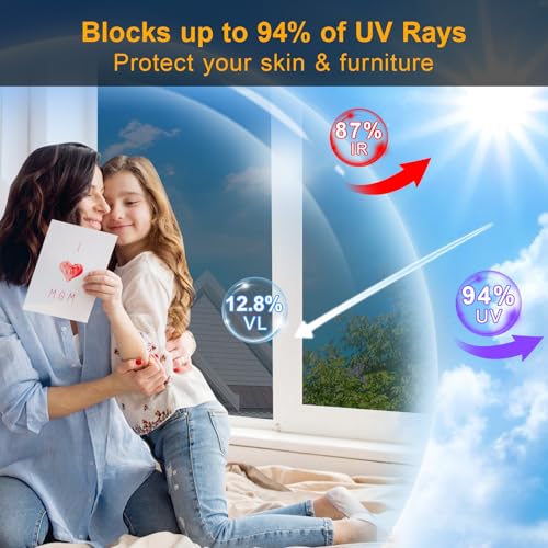 One Way Daytime Window Privacy Film See Out Not in, Window Tint for Home, Reflective Mirror Glass Windows Coverings Sun Heat UV Blocking, Black-Silver, 17.5" X 78.7"