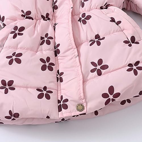 Girl Winter Dress Coats Hooded Fleece Jacket Warm Outwear with Printing 𝗪aterproof Heavy Parka Hooded (Pink, 4-5 Years)3