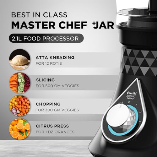 Preethi Plastic Zodiac Cosmo Mixer Grinder For Kitchen,5 Jars 750 Watt Mixie(Super Extractor Juicer Jar&Master Chef + Food Processor Jar),Black(Mg236) (Image - 5)
