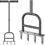 VEKAZ芝生芯取りエアレーション器、ステンレス栓エアレーション器工具、ソフトラバーハンドル付き、手動加草工具、ガーデンクリーニング、耕うん機、スカリファイアー 農業 園芸用機器 土壌を緩め、芝生の健康を改善するために使用 (4穴パンチ) [並行輸入品]