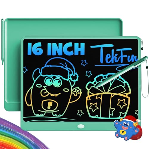 Image of TEKFUN LCD Writing Tablet for Adults, Large Doodle Board, 16 Inch Colorful Drawing Tablet Writing Pad, Toddler Toys for 3 4 5 6 7 8 9 Year Old Girls Boys Teen, Birthday Gifts for Kids (DarkGreen)