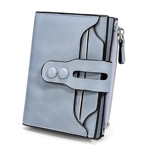UTO Womens Wallet RFID Blocking PU Leather Bifold Snap Card Holder Money Coins Organizer Purse Blue