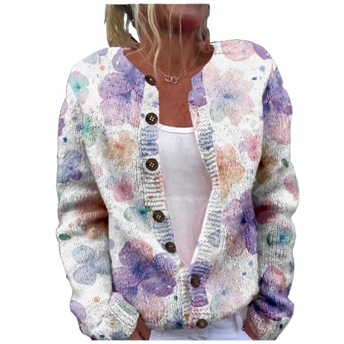 MARSVOVO Women Floral Sweaters Button Down Cropped Cardigans Long Sleeve Lightweight Loose Fit Sweater Top Fall Winter