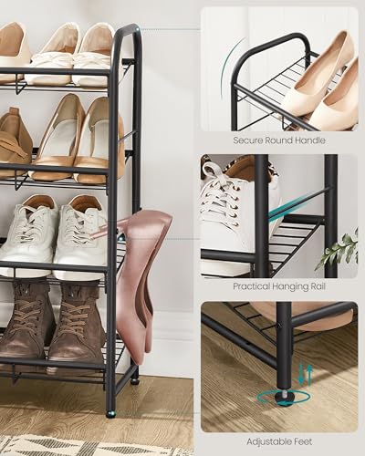 Image of SONGMICS Shoe Rack, 4 Tier Shoe Organizer for Closet, Holds up to 20 Pairs of Shoes, Shoe Rack for Front Door Entrance, Metal Shoe Shelf with Adjustable Tilt Angle, for Entryway, Garage, Black