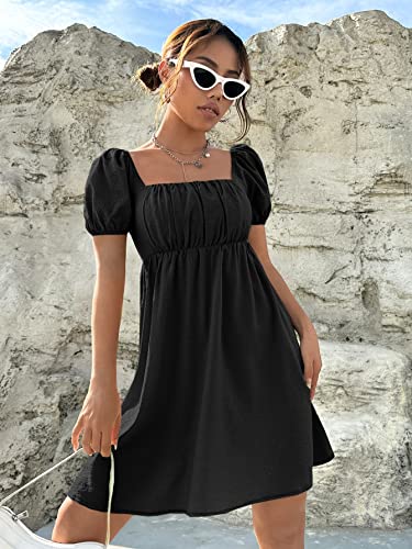 Image of Shasmi Women's & Girl's Dress for Women l One Piece Dress for Women l Beach Dress for Women, Solid Textured Puff Sleeve Square Neck Midi Dress (Dress 115)