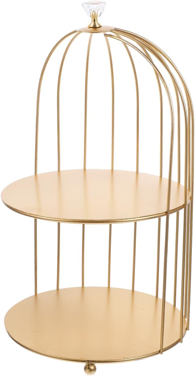 DOITOOL Gold Bird Cage Cake Stand Cosmetics Iron Storage Rack Jewelry Holder Dessert Cupcake Stand Necklace Earring Organizer Jewelry Display Holder, 7.8 x 7.8 x 13.4inch（Random Top Beads）
