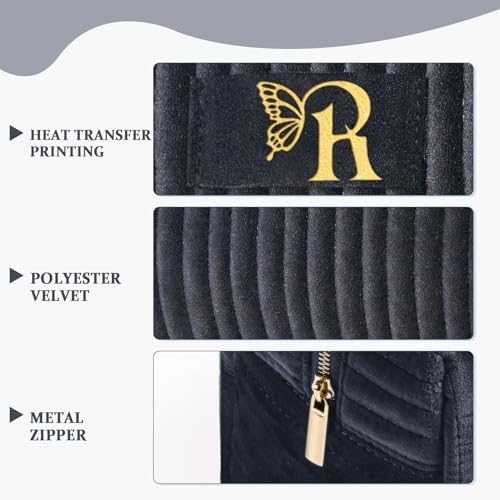 Image of COSHAYSOO Travel Makeup Bag Quilted Make Up Pouch Initial Cosmetic Case for Women Hair Eyebrow Eyeshadow Brushes Powder Foundation Blush Bronzer Contour Palette Items Organizer Black Letter R