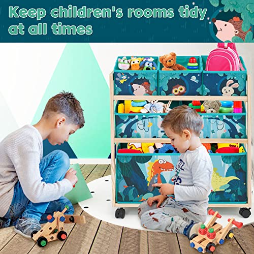 kids Toy Storage Organizer with Wheels, Utility Rolling Cart with Large Storage Capacity for Bedroom, Toy Room, Playroom - Hold Toys, Books, Blankets (Green)