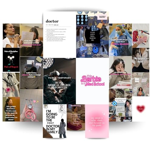 Image of Yellow Town India Med School Motivation Poster Kit for Girls | MultiSized Wall Collage Kit for Female Medical Students (4 A4, 8 A5, 9A6) | Study & Exam Motivation Decor | 300 GSM Thick Prints + Free Adhesive