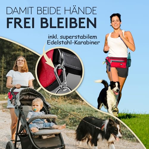 PAWZONE Futterbeutel Hunde - Leckerlibeutel für Hunde - Bauchtasche für Hunde Zubehör - Leckerlitasche für Hunde - Inkl. Reflektorband & Zusatzgurt für Flexileine (Feuerrot)
