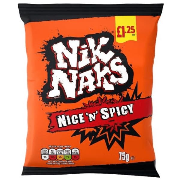 Nik Naks Crisps Crunchy Boldly Flavoured Corn Snacks, 20 x 75g Sharing Bags (20 x 75g, Nice 'n' Spicy)