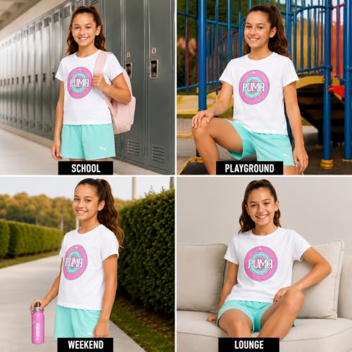 Image of PUMA Girls Athletic Shorts Set - 2 Piece Active Performance TShirt and Gym Bike Kids Shorts Girls Activewear Set (7-14)