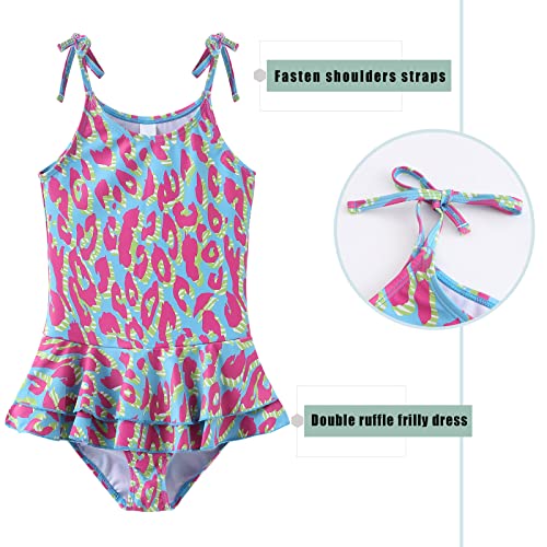 Girls Leopard Swimsuits Hawaiian Ruffle One Piece Bathing Suit Skirted Swimwear for Kids 3-16 Years3