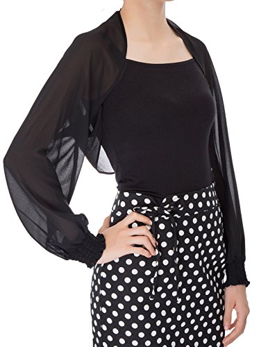 Black Shrug Long Sleeve Chiffon Cardigan Black,M #TOP3