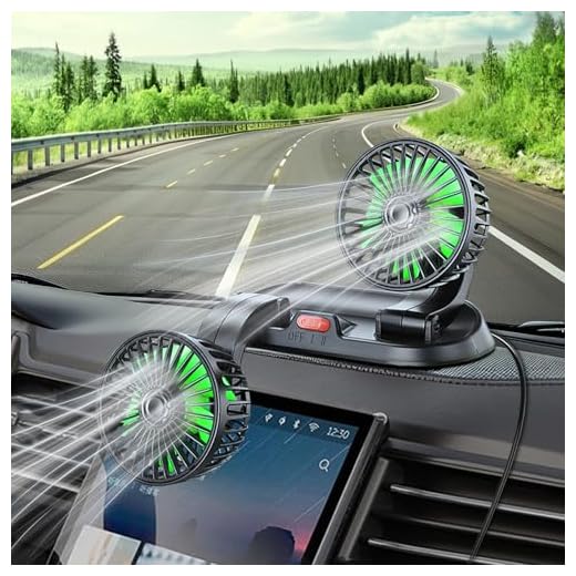 Ventilador para coche de doble cabeza, 360° giratorio portátil, 12V/24V, ventilador para vehículos USB, 2 velocidades, viento fuerte, venti-lador para salpicadero de verano, aire fresco