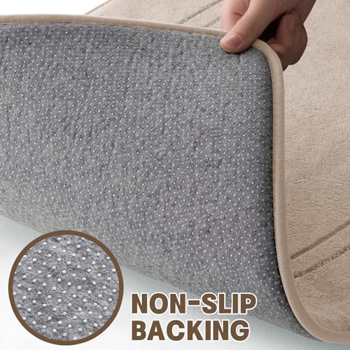 YIHOUSE Memory Foam Bath Mat Set, Bathroom Rugs Sets 3 Pieces, Non Slip Bath Mats for Bathroom, Super Soft and Water Absorbent Bath Rug Set, Machine Washable U Shape Toilet Rug,Beige by YIHOUSE - Used condition - Image 4