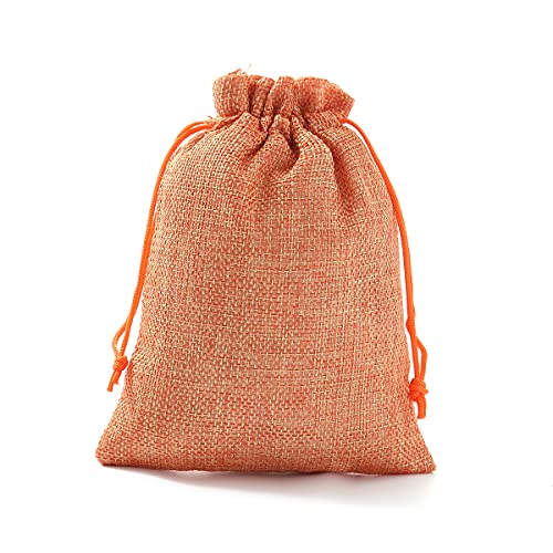 YoungJewl 25 Burlap Bags with Drawstring,Orange Drawstring Gift Bag Jewelry Pouch,Hessian Bags,Burlap Sacks for Wedding Party Favors,DIY Craft(5x7Inch)